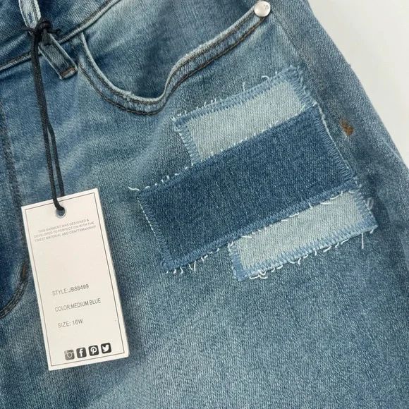 Judy Blue Women’s 16W Boyfriend Fit Jeans Patchwork‎ High Rise JB88499 NWT - Picture 12 of 13